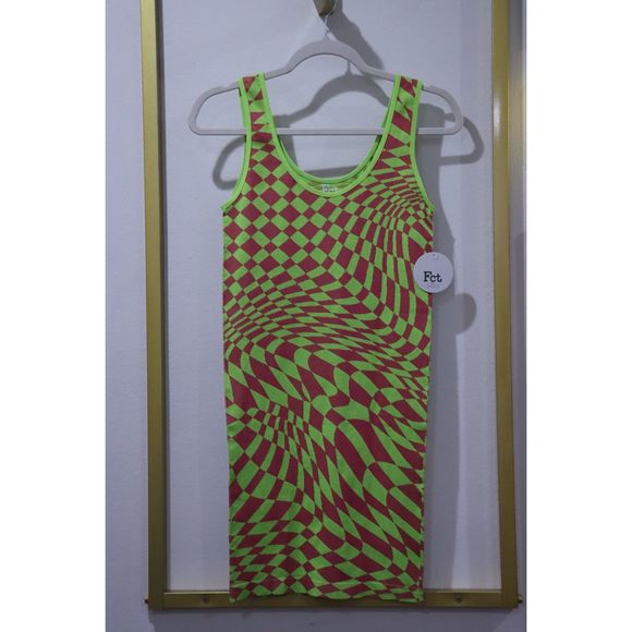 Women's S/M Neon Retro Funky Vintage Style Dress Stretch Body-Con Outfit - Picture 2 of 5